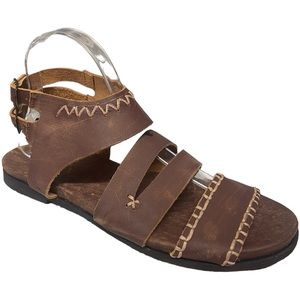 MUSSE & CLOUD Milva Boho Flat SANDALS 40/9 Brown Distressed Leather